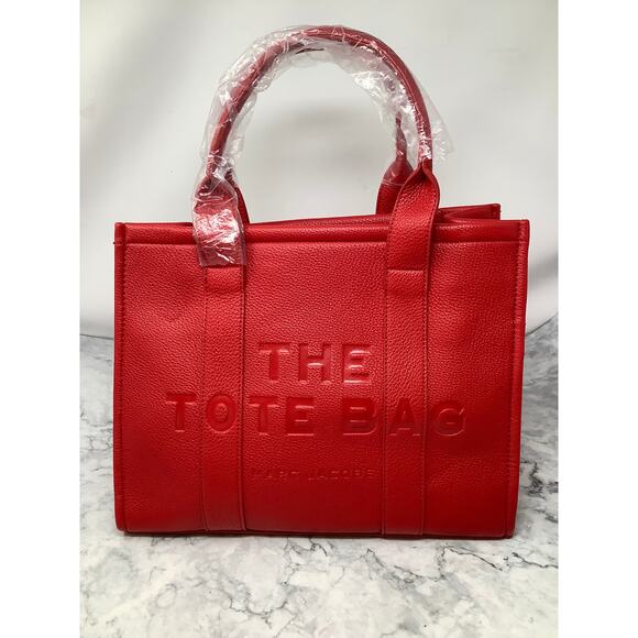 Marc Jacobs Women's True Red The Leather Medium Tote Bag Crossbody Handbag I3-4 - Picture 2 of 9
